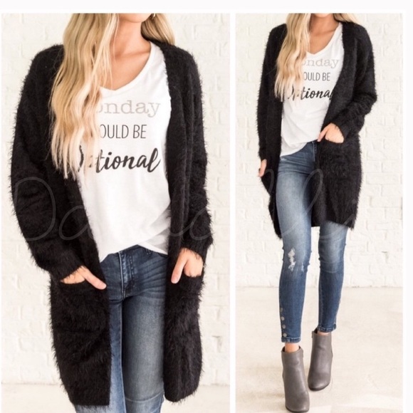 Tea & Cup Los Angeles Sweaters - NWT - Black Fuzzy Cardigan Sweater - Small